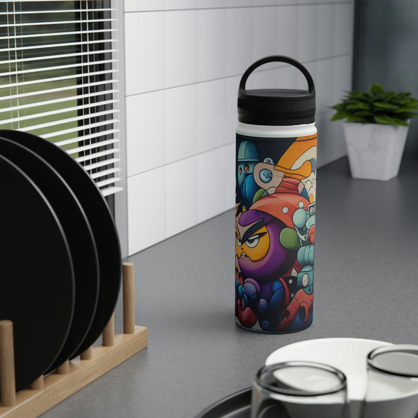 Stainless Steel Water Bottle, Handle Lid